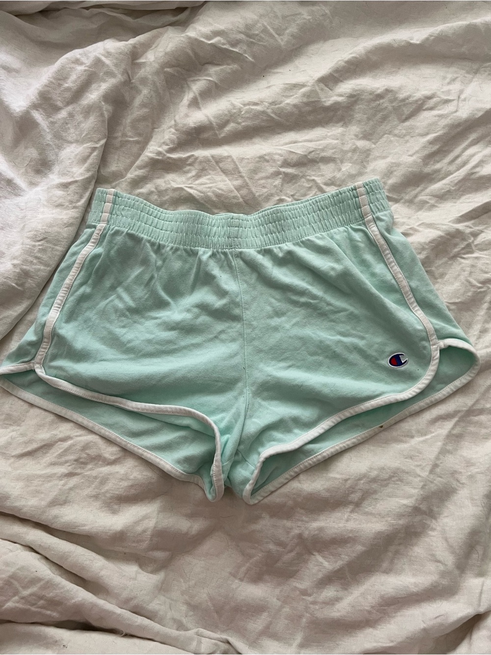 Champion Light Mint Athletic Dolphin Shorts with White Logo Tag
